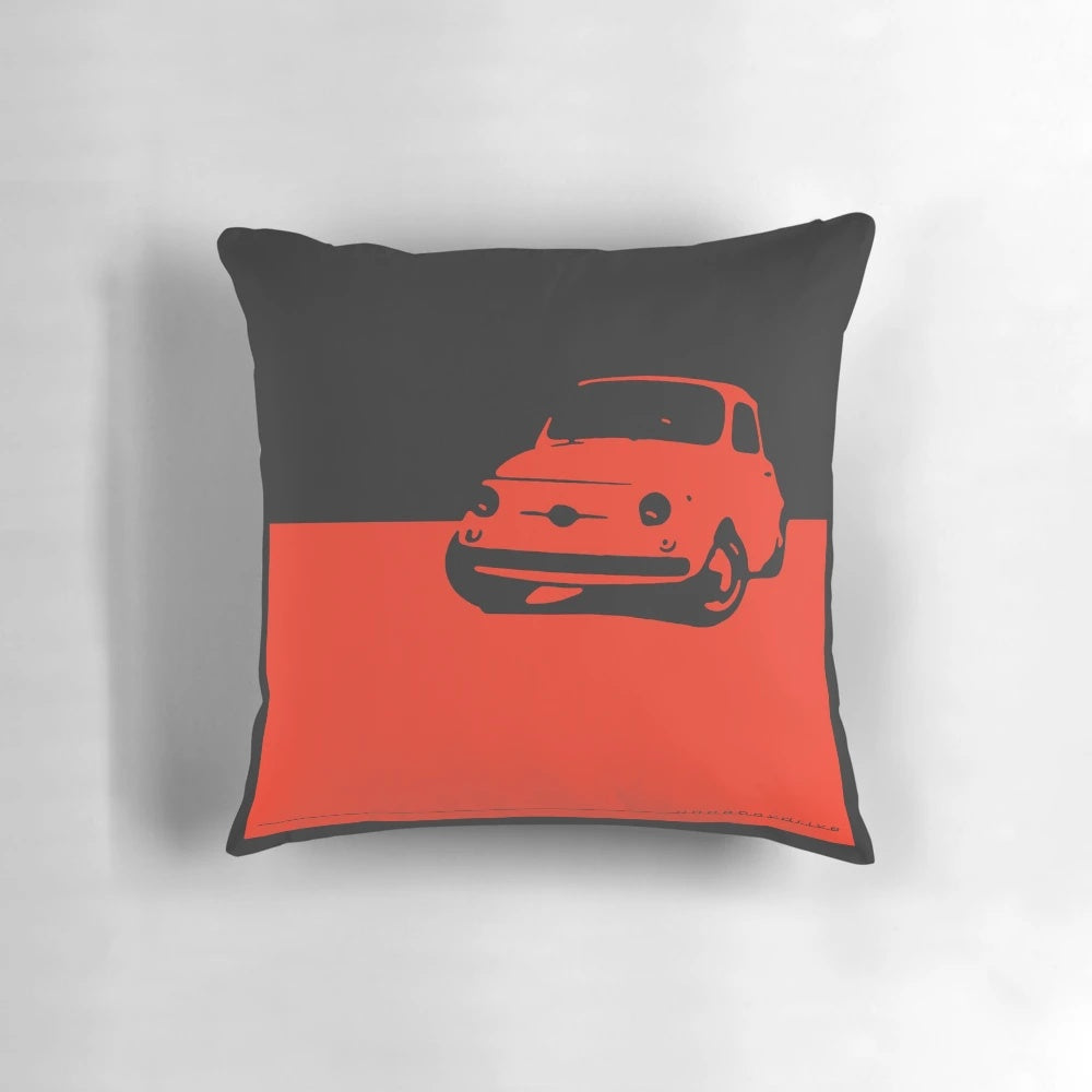 Vibrant red Fiat 500 from 1959 on a black background, an iconic Italian sports car design