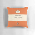 Pillow featuring the iconic book cover design of George Orwell's 1984 from the Penguin Classics series