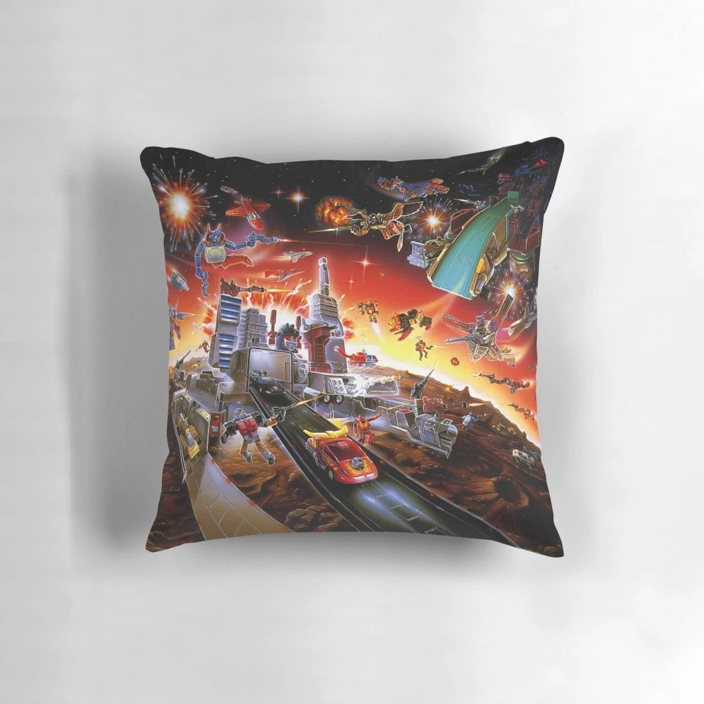 Transformers G1 Boxart Pillow featuring Optimus Prime, Megatron, and Starscream