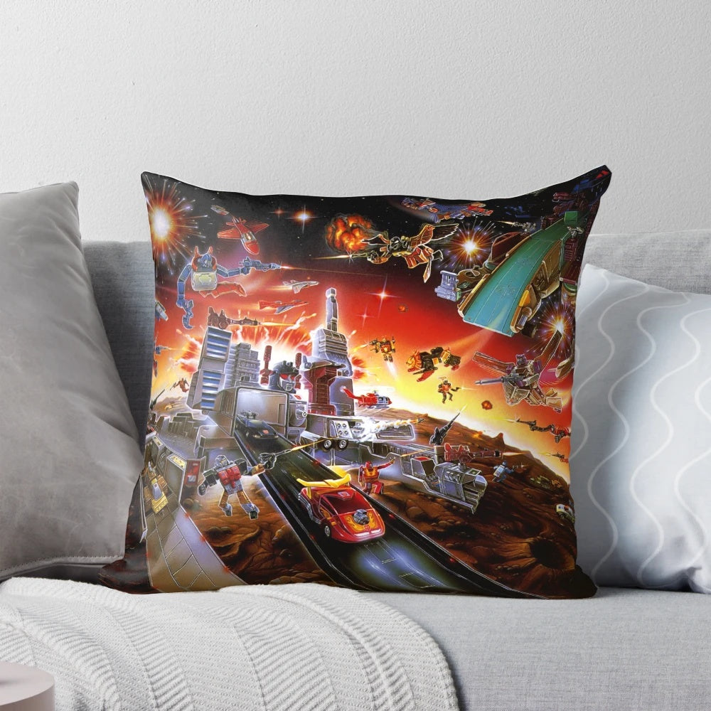 Transformers G1 Boxart Pillow featuring Optimus Prime, Megatron, and Starscream