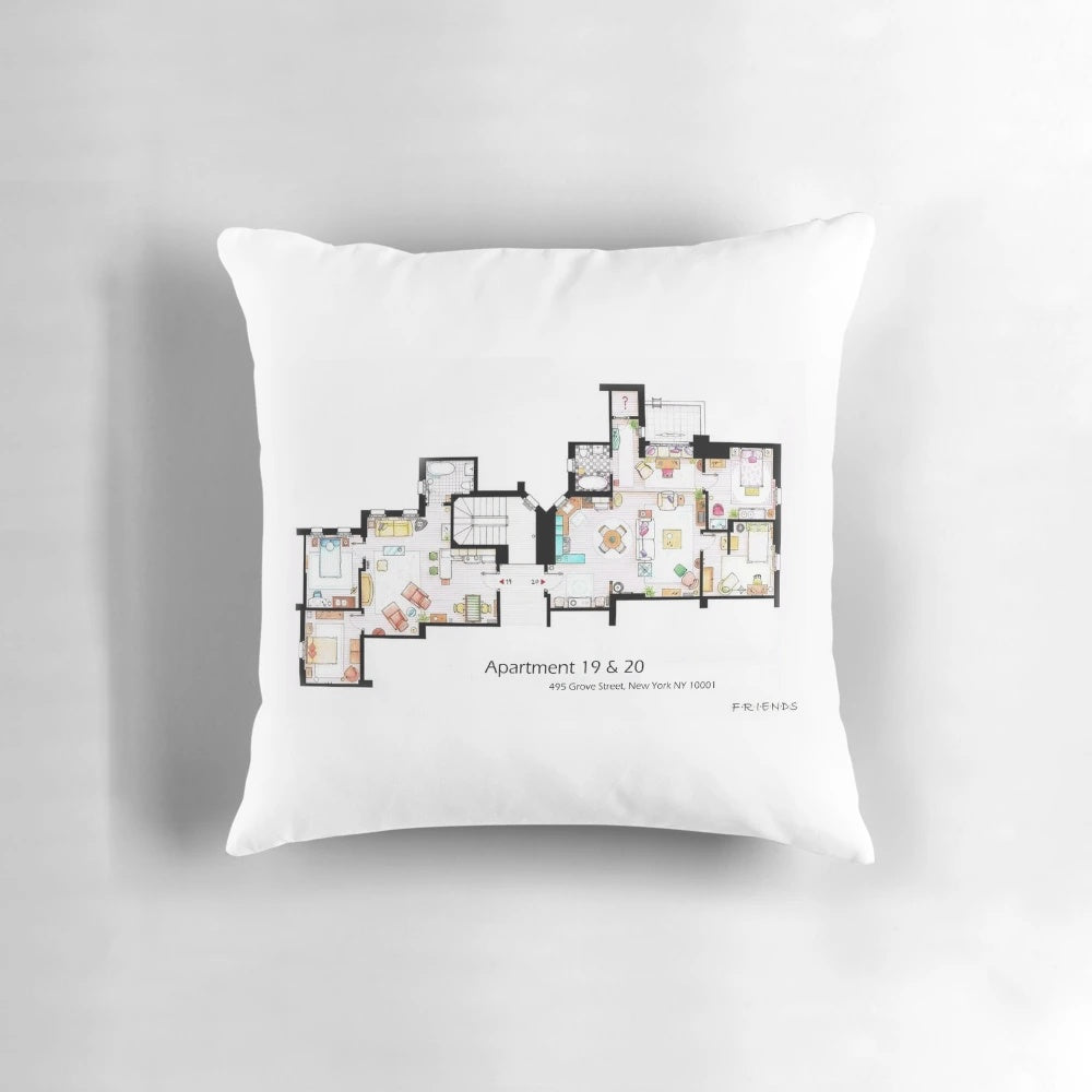 Plush pillow featuring the iconic 495 Grove Street address from the popular TV show Friends.
