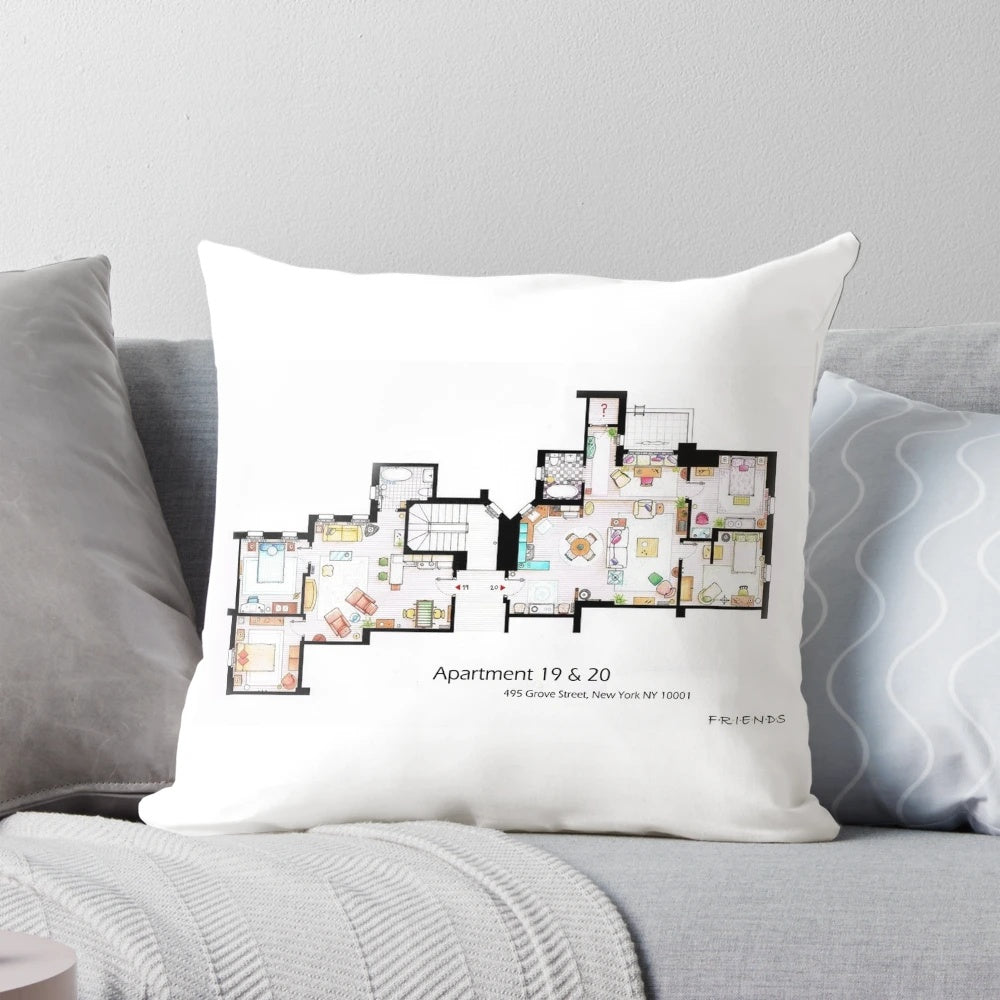 Plush pillow featuring the iconic 495 Grove Street address from the popular TV show Friends.