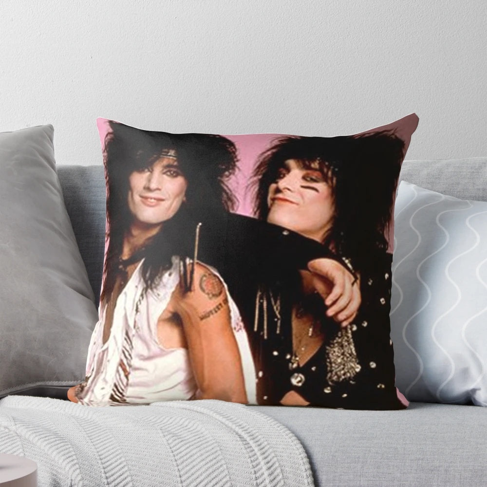 Poster pillow featuring Tommy Lee and Nikki Sixx, the iconic rock stars of the 80s and 90s.
