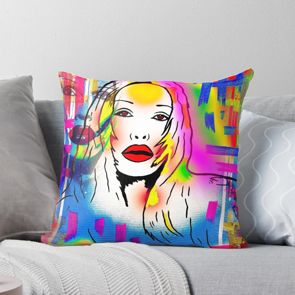 Stylized pillow featuring the iconic look of Pete Burns, the reality TV star and fashion influencer