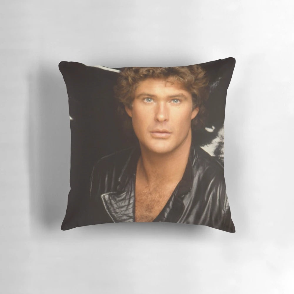Vintage-style pillow featuring a young, handsome David Hasselhoff, the iconic 80s TV star.