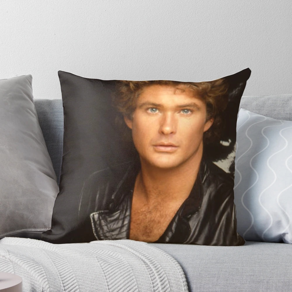 Vintage-style pillow featuring a young, handsome David Hasselhoff, the iconic 80s TV star.