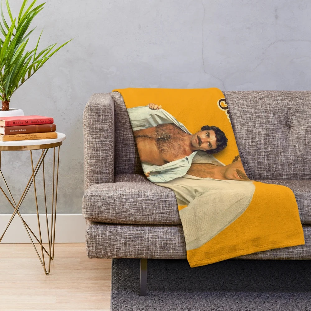 Tom Selleck inspired plush blanket with Magnum P.I. design