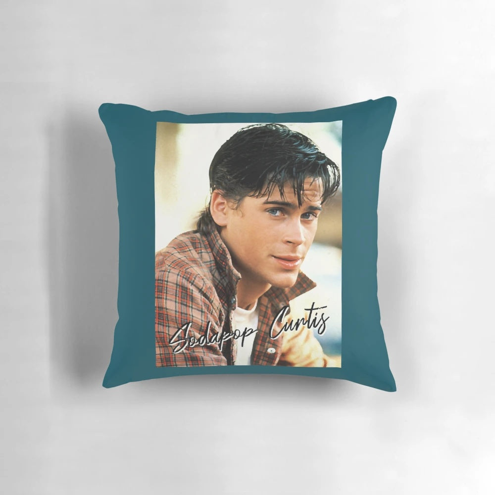 Pillow featuring Ponyboy Curtis and The Outsiders 80s movie logo