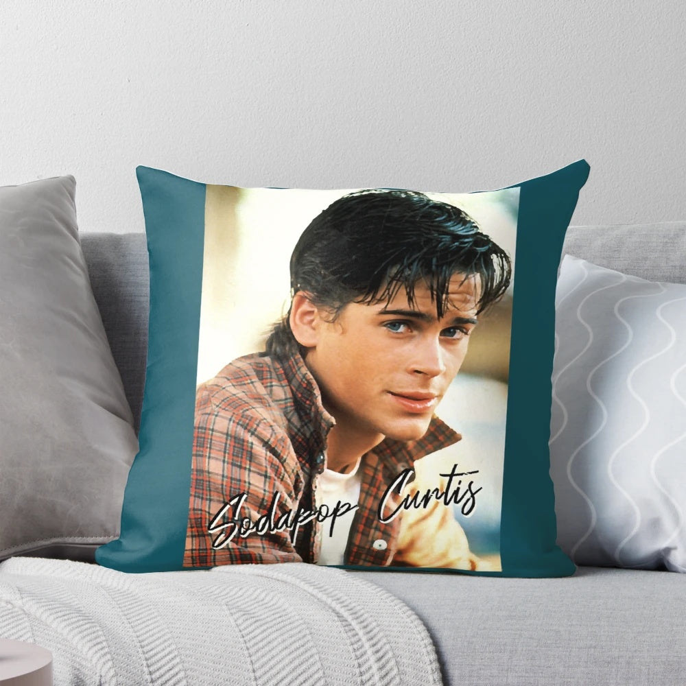 Pillow featuring Ponyboy Curtis and The Outsiders 80s movie logo