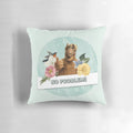 Alf, the famous 90s alien character, featured in a colorful floral collage design on a throw pillow.