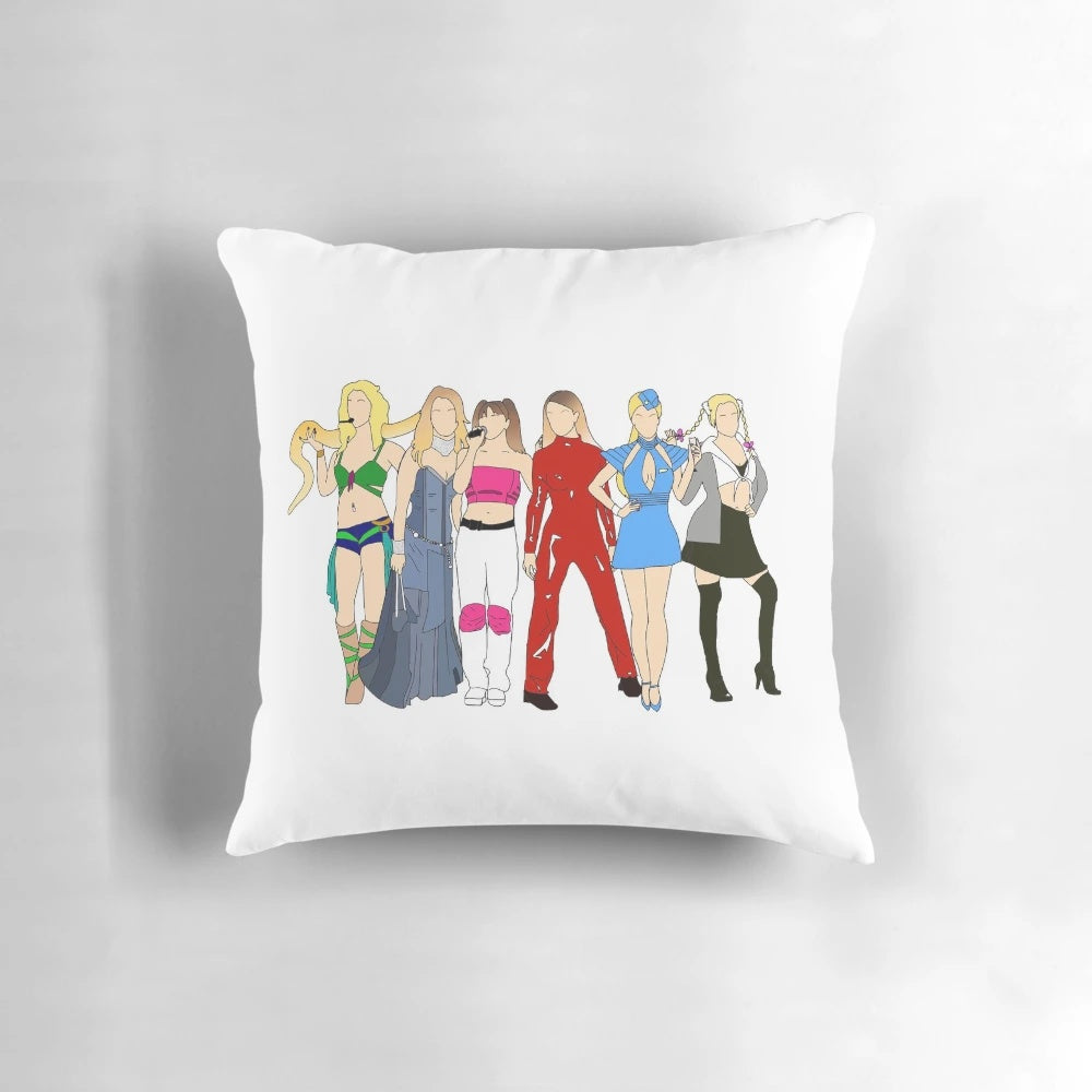 Pillow featuring Britney Spears' iconic 90s pop music outfits
