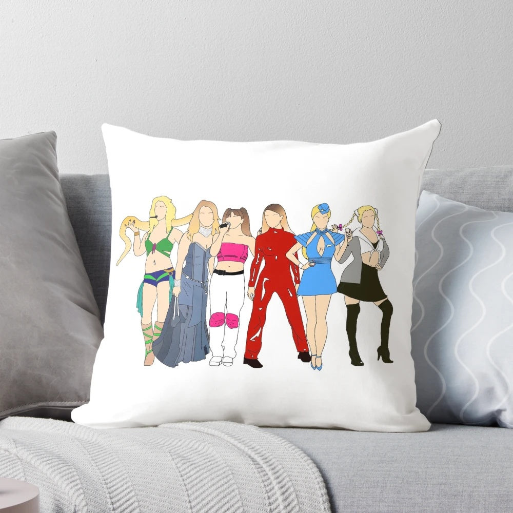 Pillow featuring Britney Spears' iconic 90s pop music outfits