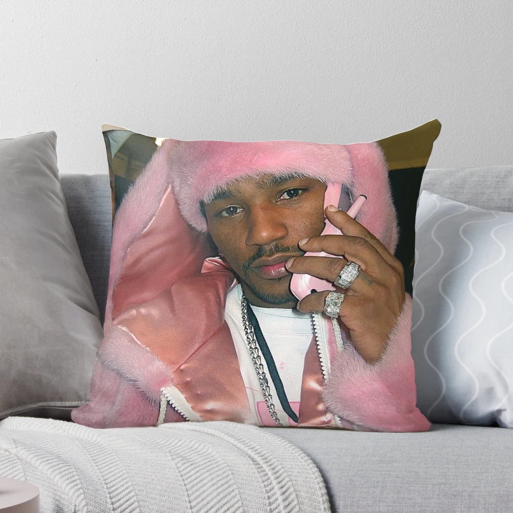 Vibrant pink 90s inspired pillow featuring a stylized 'Killa Cam' design, a nod to iconic hip hop culture.