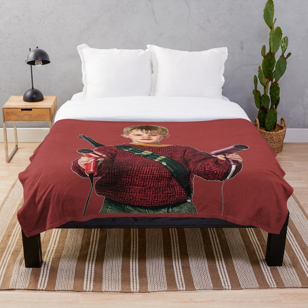 Soft plush blanket featuring the iconic character Kevin McCallister from the classic 90s Christmas movie Home Alone