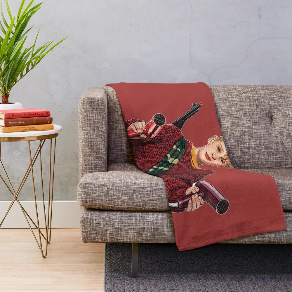 Soft plush blanket featuring the iconic character Kevin McCallister from the classic 90s Christmas movie Home Alone