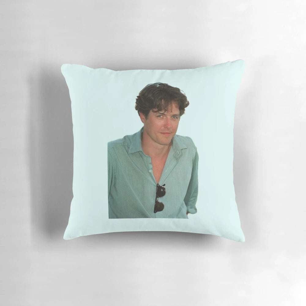 Hugh Grant from the movie Notting Hill printed on a soft, plush pillow