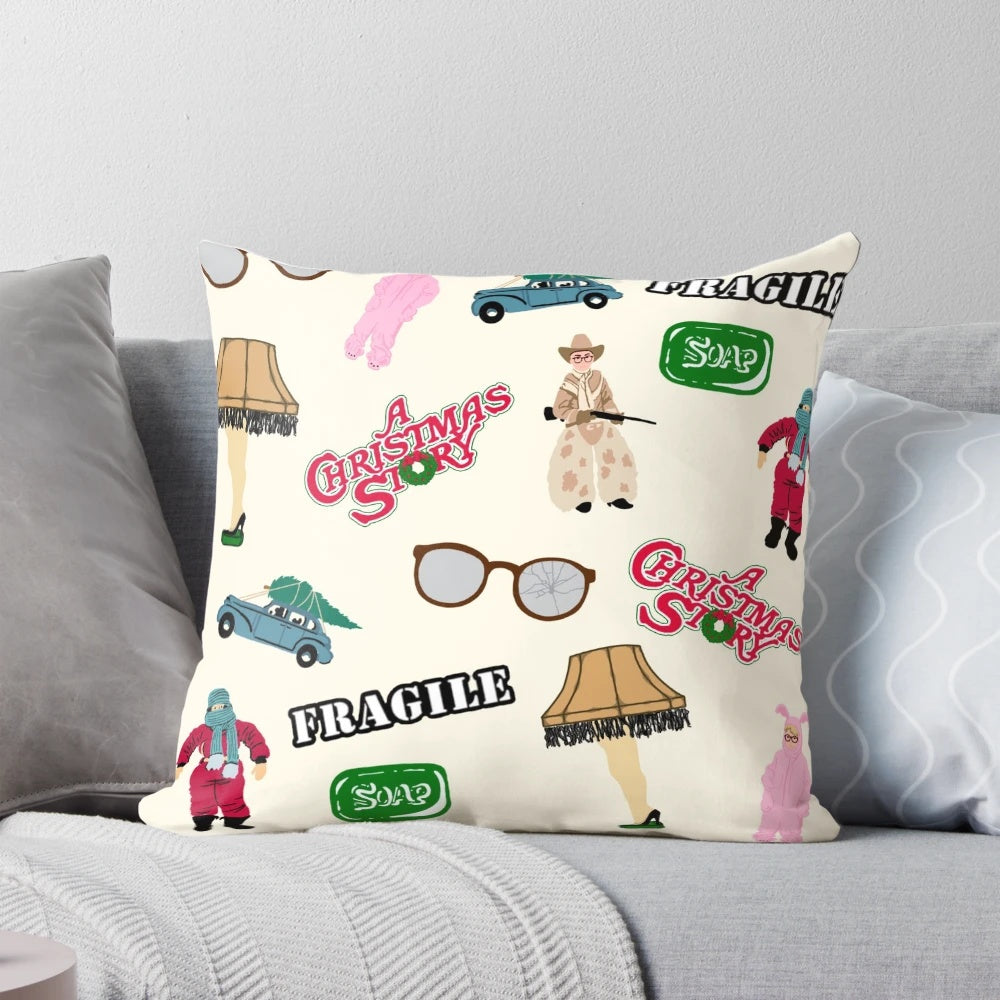 A Christmas Story Pillow featuring iconic quotes and imagery from the classic holiday film