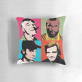 A pop art pillow featuring characters from the iconic 1980s TV series The A-Team, inspired by the art of Andy Warhol.
