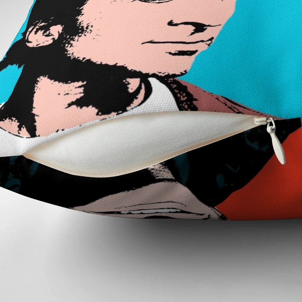 A pop art pillow featuring characters from the iconic 1980s TV series The A-Team, inspired by the art of Andy Warhol.