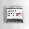 Abbey Road Pillow featuring the iconic street sign from The Beatles' classic album