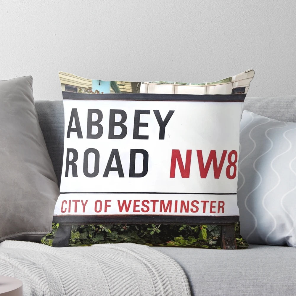 Abbey Road Pillow featuring the iconic street sign from The Beatles' classic album