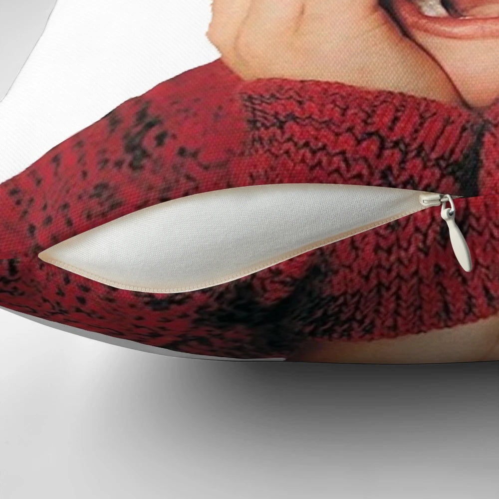 A decorative pillow featuring the iconic "Ahh!" scream of Kevin McCallister from the Home Alone movie.