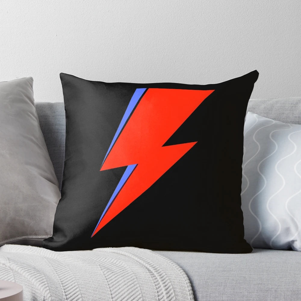 Vibrant pillow featuring the iconic "Aladdin Sane" lightning bolt design by David Bowie