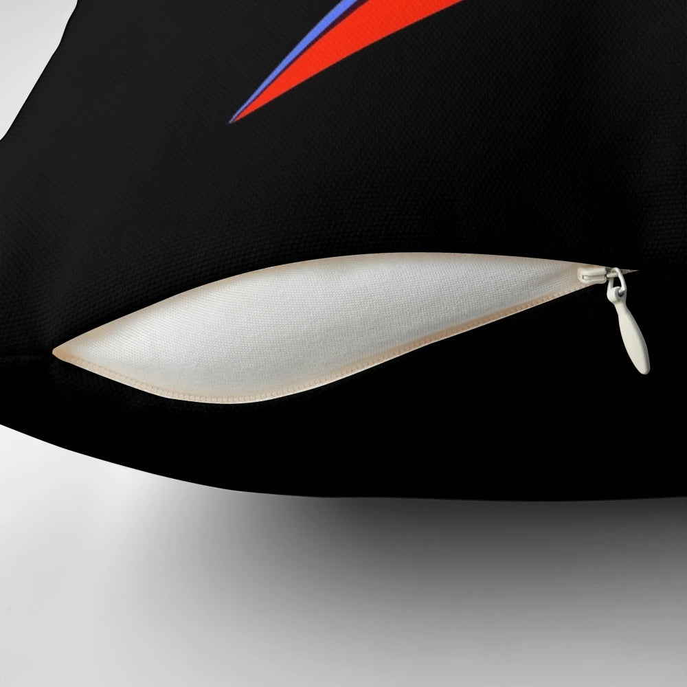 Vibrant pillow featuring the iconic "Aladdin Sane" lightning bolt design by David Bowie