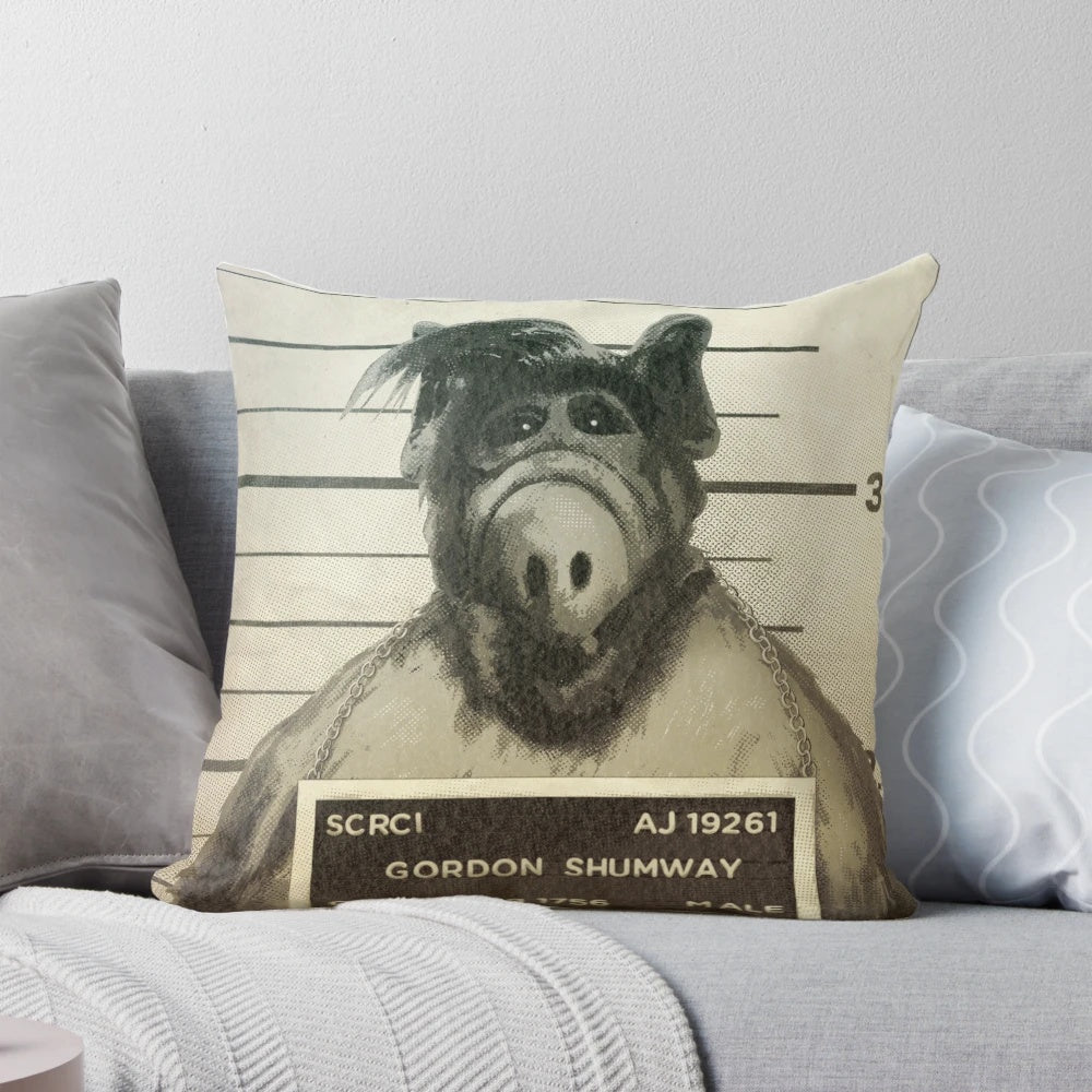 Vintage Alf mugshot pillow, featuring the iconic alien character from the classic 80s/90s TV sitcom.
