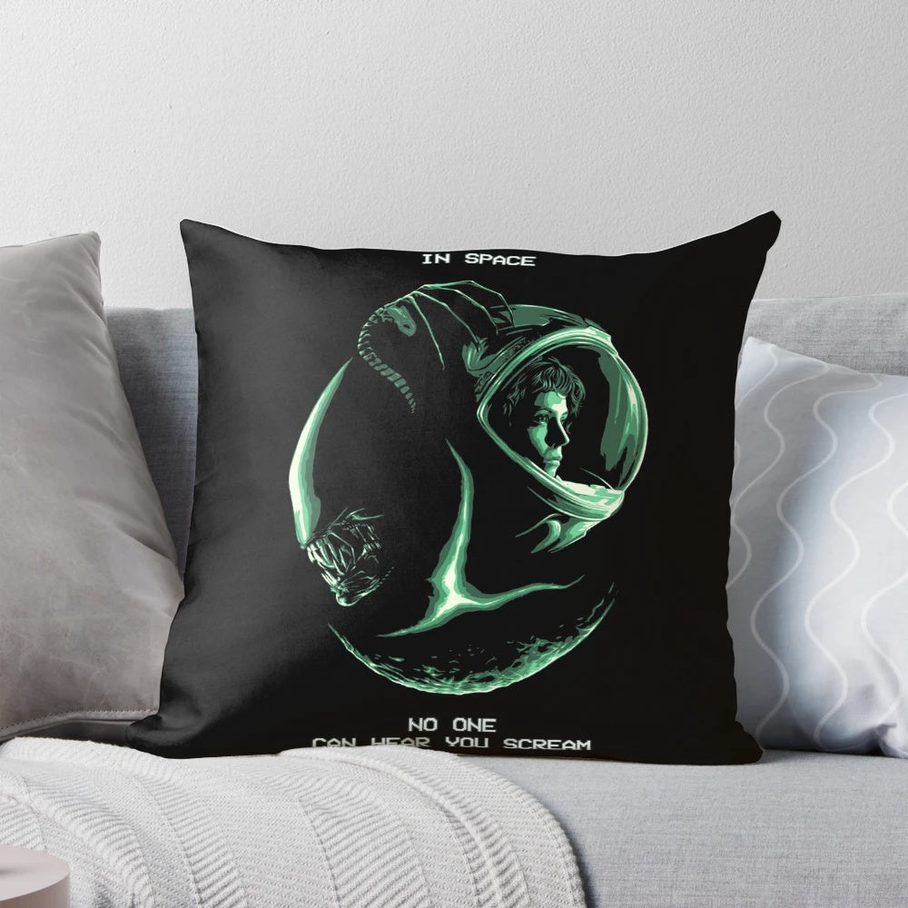 Alien movie-inspired Ripley space scream pillow with retro sci-fi and horror graphics