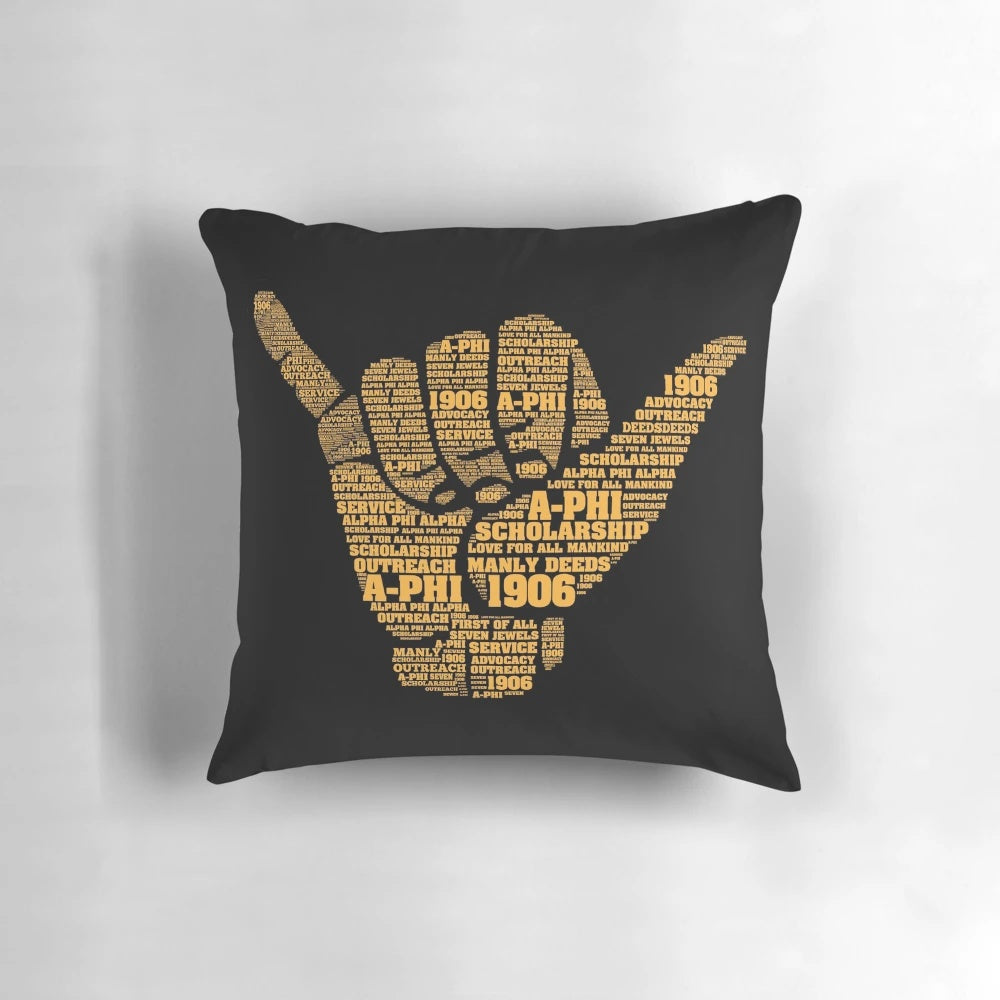 Alpha 1906 Hand Sign Throw Pillow in Black and Gold