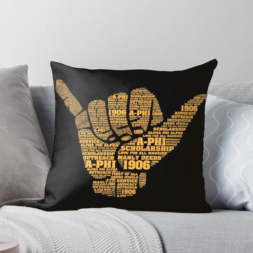 Alpha 1906 Hand Sign Throw Pillow in Black and Gold