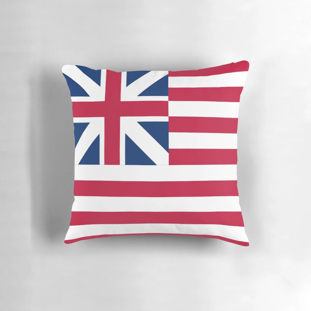 Vibrant American flag pillow featuring the historical Continental Colors design, perfect for patriotic home decor.