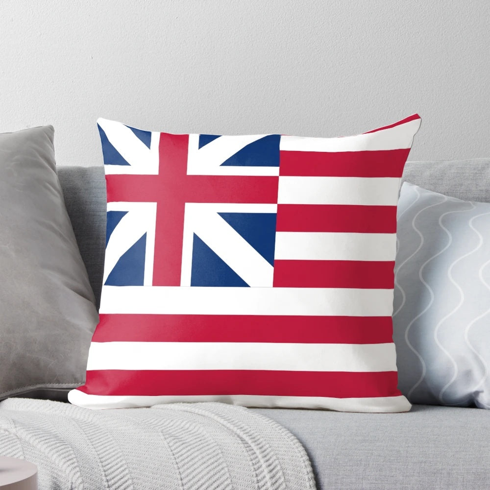 Vibrant American flag pillow featuring the historical Continental Colors design, perfect for patriotic home decor.
