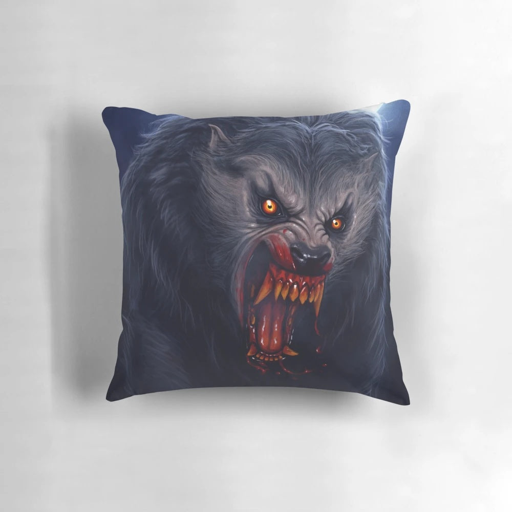 Pillow featuring a werewolf design inspired by the classic horror film "American Werewolf in London