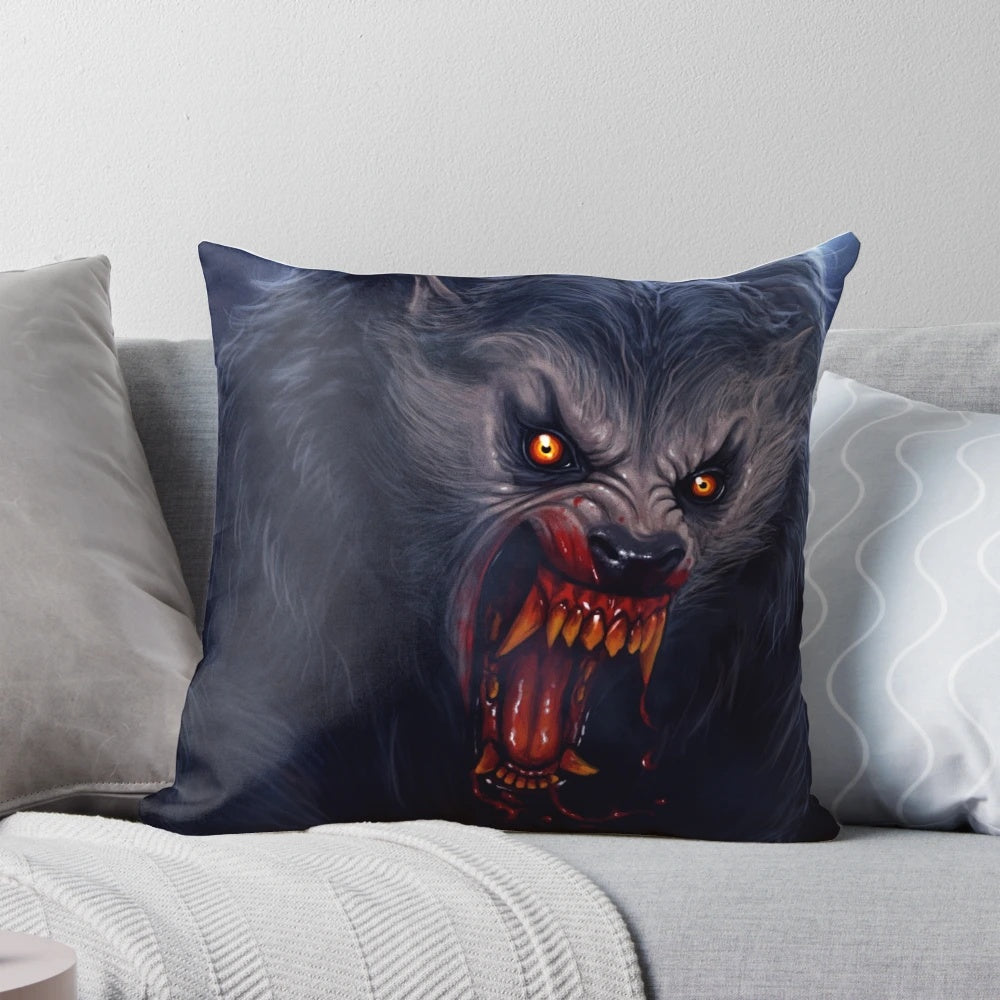Pillow featuring a werewolf design inspired by the classic horror film "American Werewolf in London