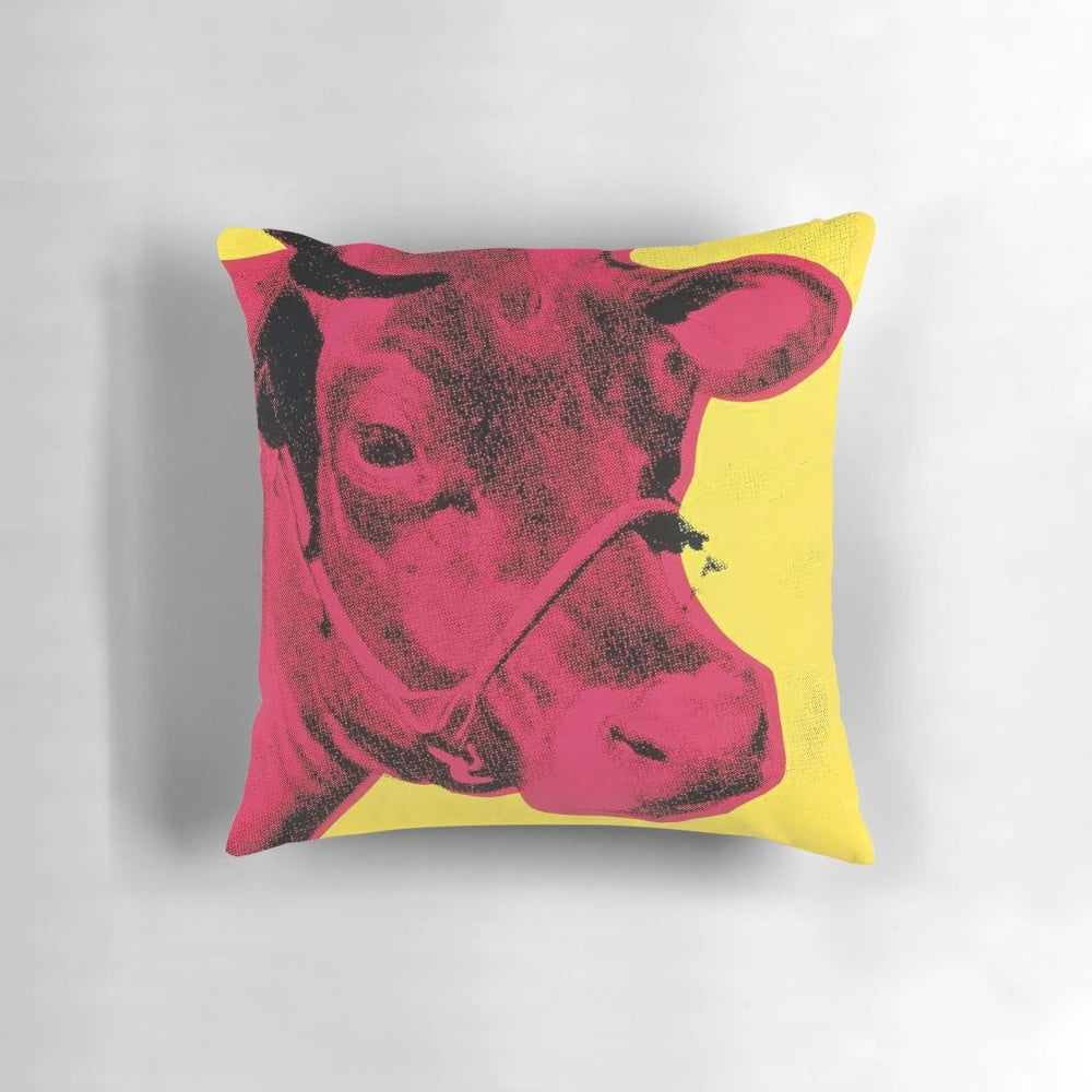 Vibrant Andy Warhol-inspired pop art design printed on a high-quality decorative throw pillow.