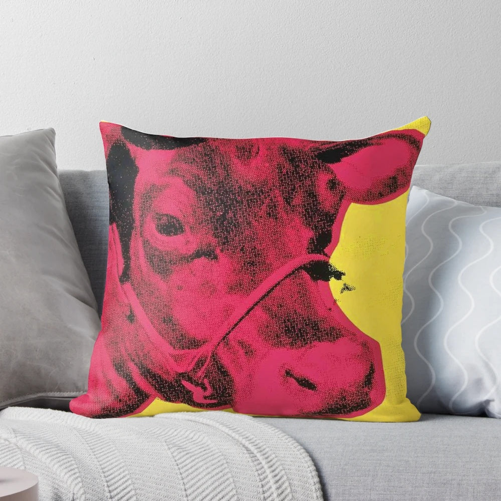 Vibrant Andy Warhol-inspired pop art design printed on a high-quality decorative throw pillow.