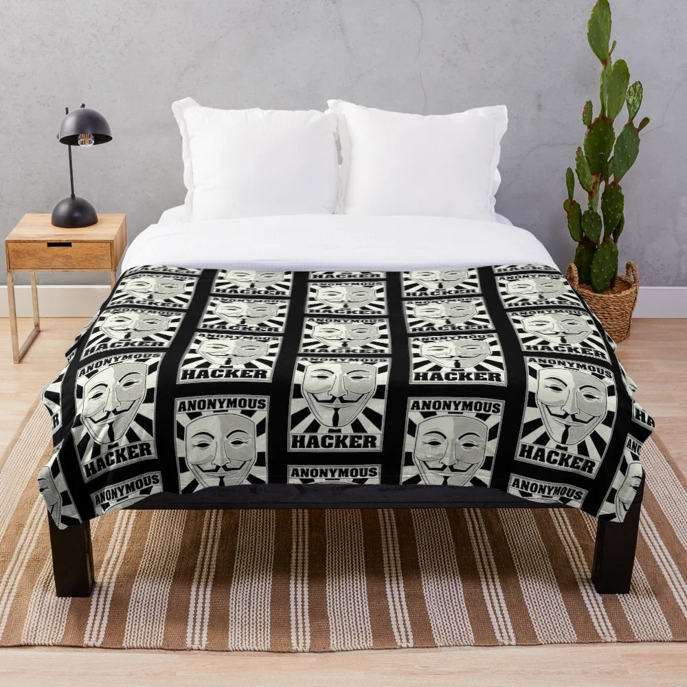Plush blanket featuring the iconic Anonymous hacker symbol
