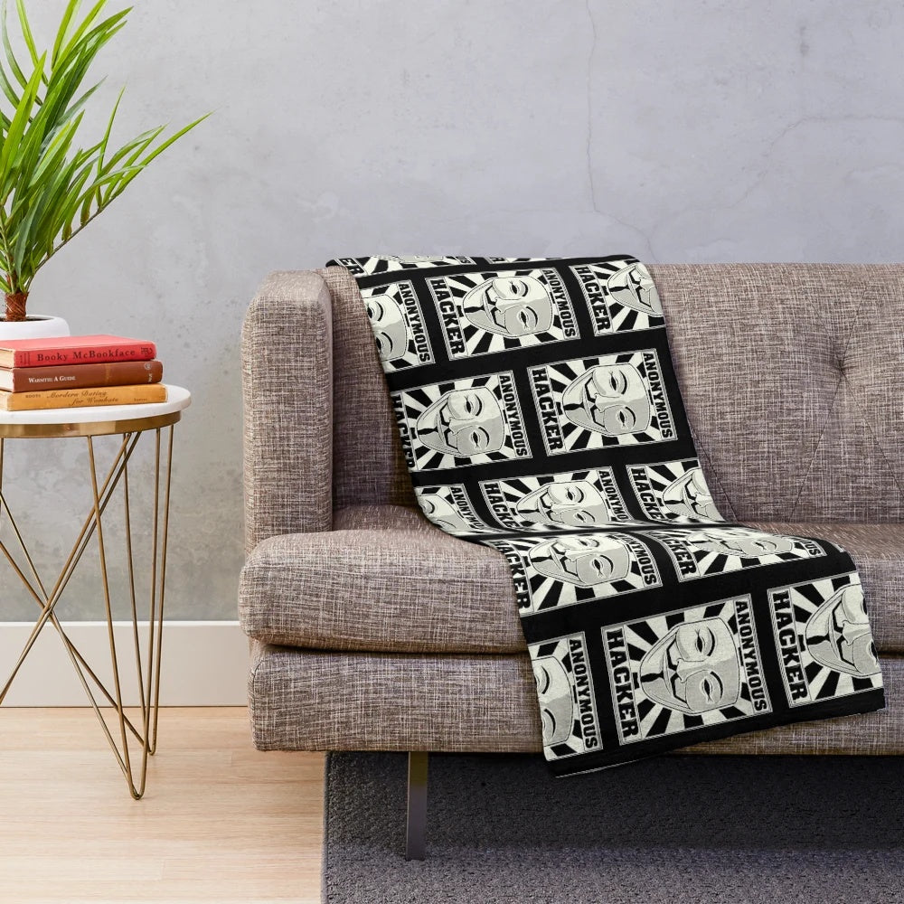 Plush blanket featuring the iconic Anonymous hacker symbol