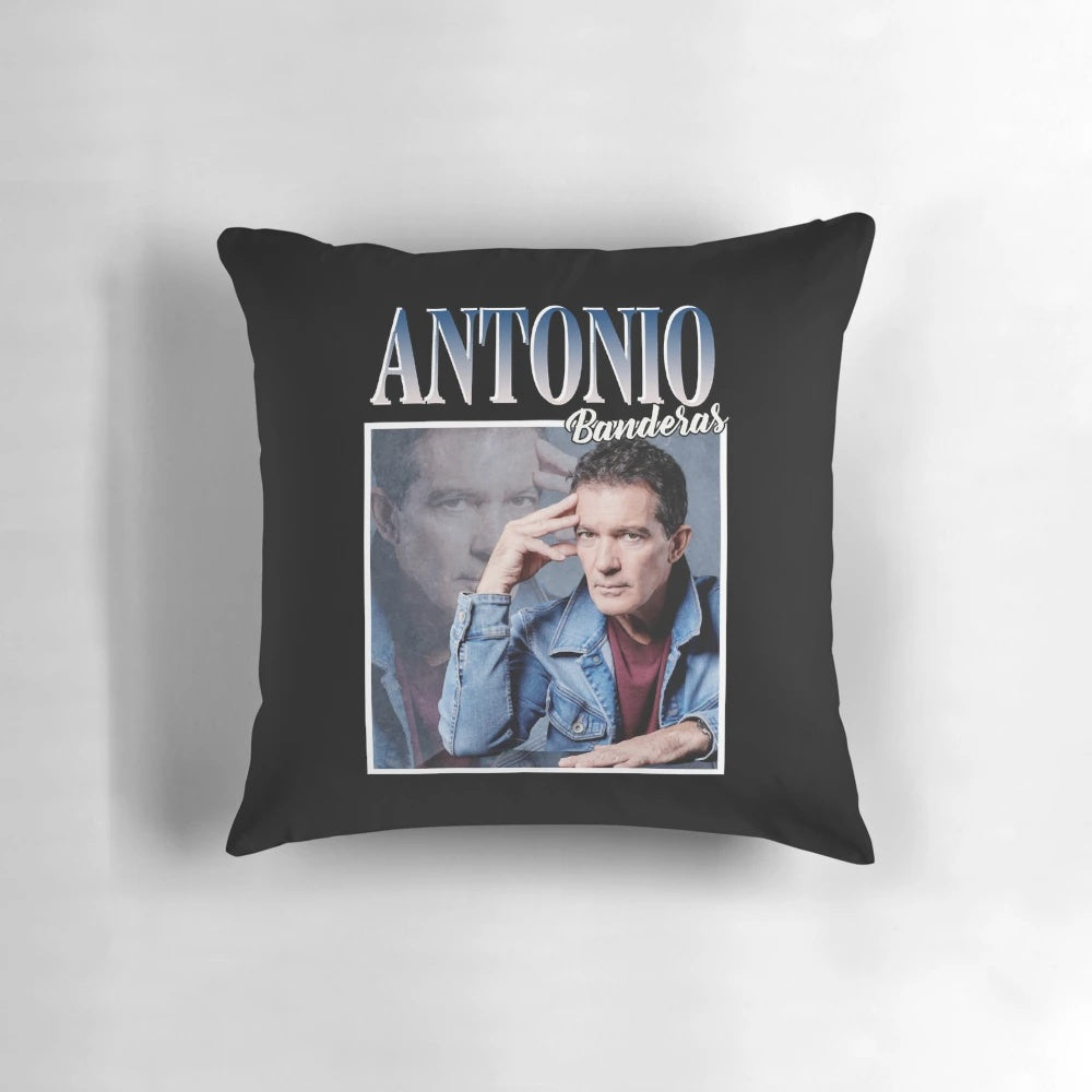 Soft, plush pillow featuring the image of renowned actor Antonio Banderas