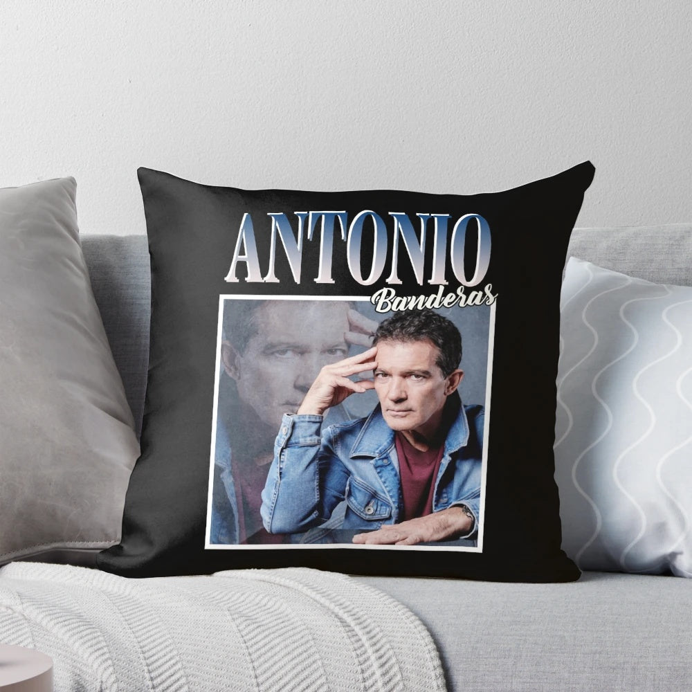Soft, plush pillow featuring the image of renowned actor Antonio Banderas