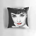 Audrey Hepburn lips pillow with iconic black and white image of famous Hollywood actress