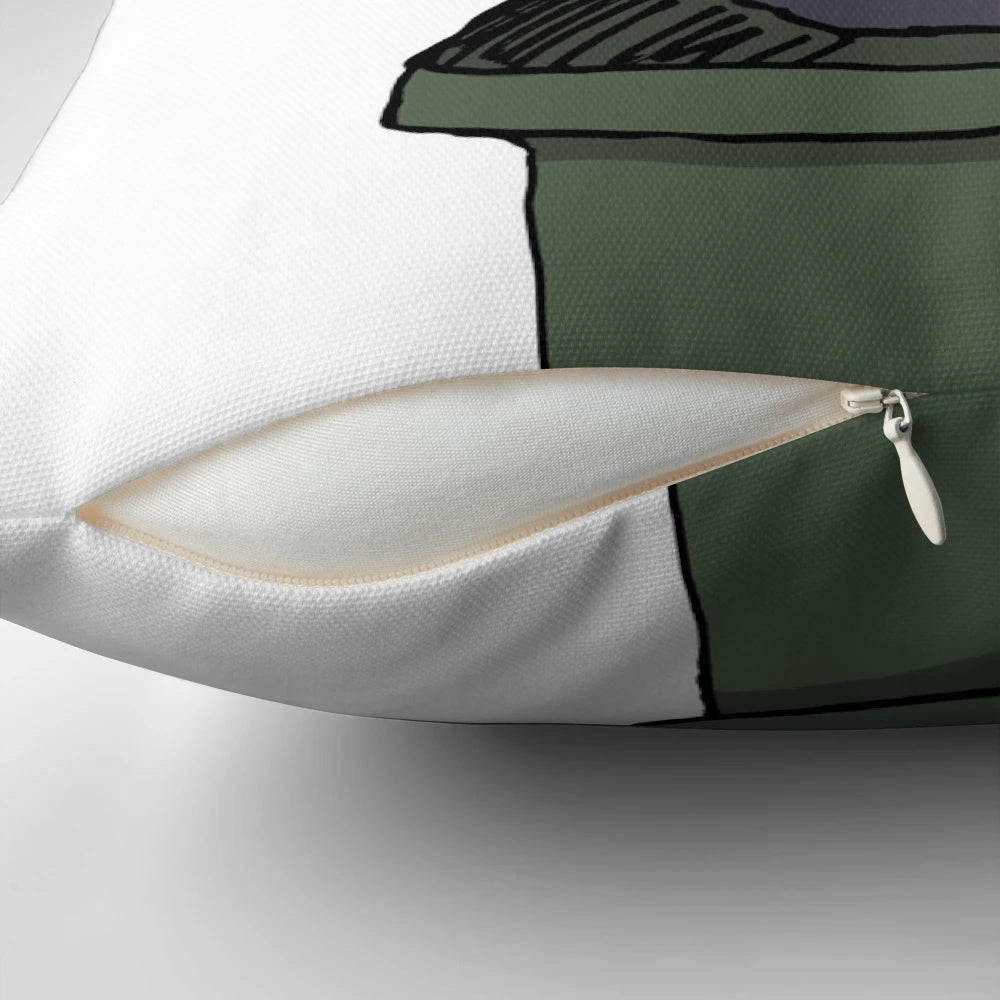 Decorative pillow featuring an illustration of the iconic Australian bin chicken or ibis scavenging in the city streets.