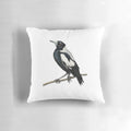 Decorative pillow featuring a hand-drawn illustration of the iconic Australian magpie, a beloved symbol of the Collingwood football club.