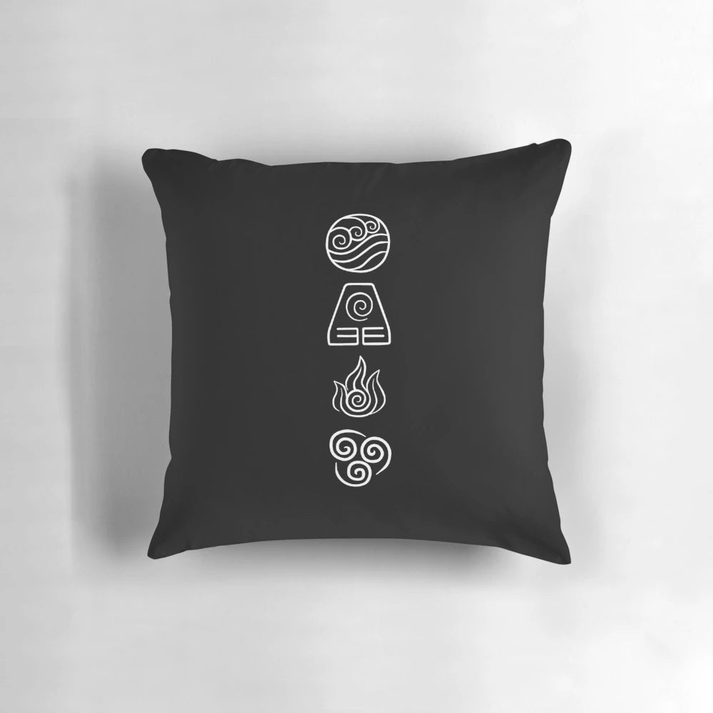 Avatar: The Last Airbender themed pillow featuring the four elements - fire, water, earth, and air
