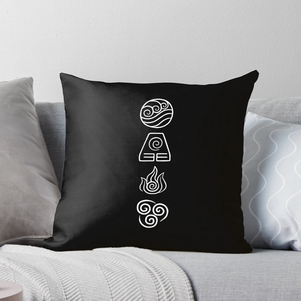 Avatar: The Last Airbender themed pillow featuring the four elements - fire, water, earth, and air