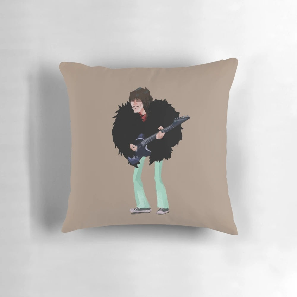 Pillow featuring the iconic rooftop concert of The Beatles, with George Harrison as the focal point.