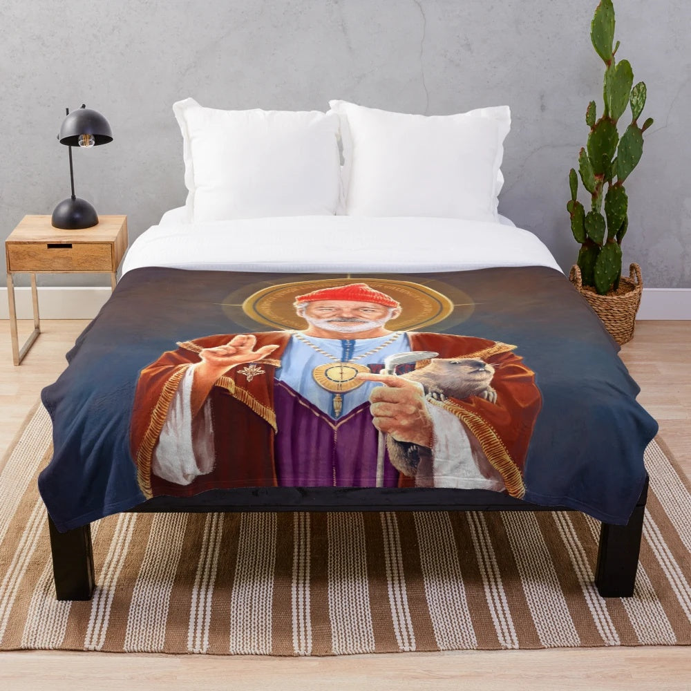 Bill Murray plush blanket featuring a religious-themed pop art portrait of the iconic actor