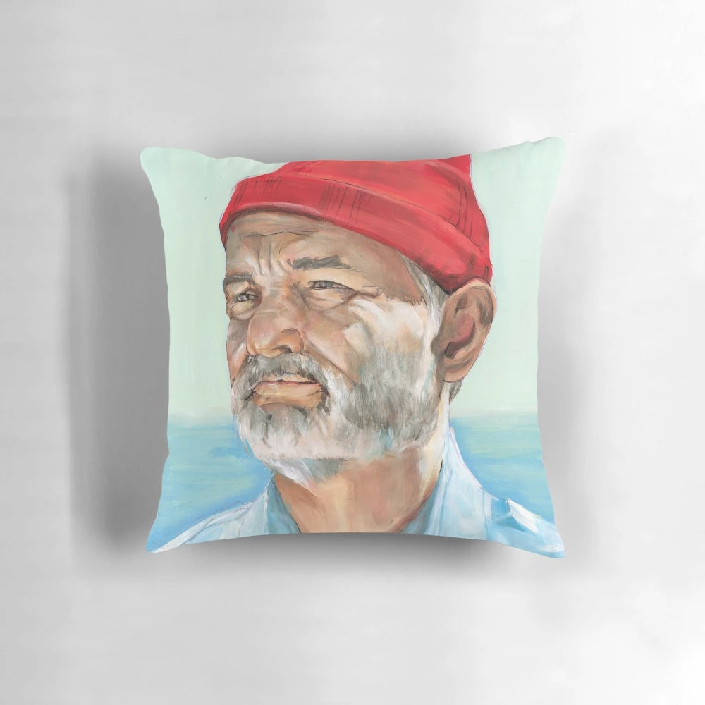 Pillow featuring the iconic Bill Murray character Steve Zissou from the cult classic film The Life Aquatic